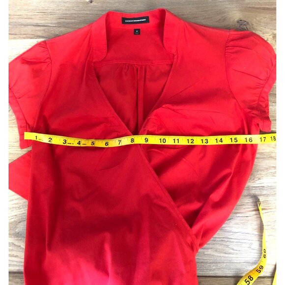 EXPRESS- WOMENS WRAP V-NECK SIDE TIE CLOSURE SHORT SLEEVE REDTOP SIZE MEDIUM - Picture 4 of 7